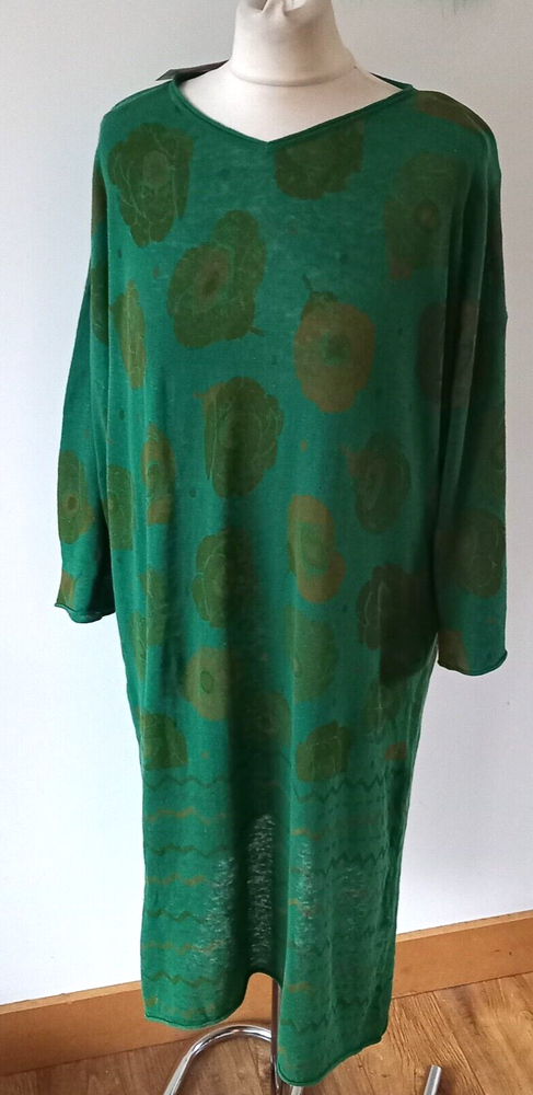 Gudrun Sjoden Green Linen Cotton LISA Tunic Knitted Dress XL Lagenlook BNWT