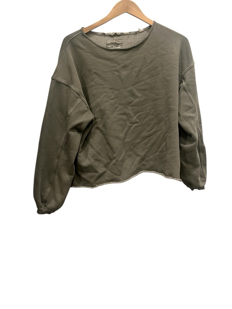 Aerie Sweatshirt Womens XS Green Cropped Boxy Crewneck Pullover