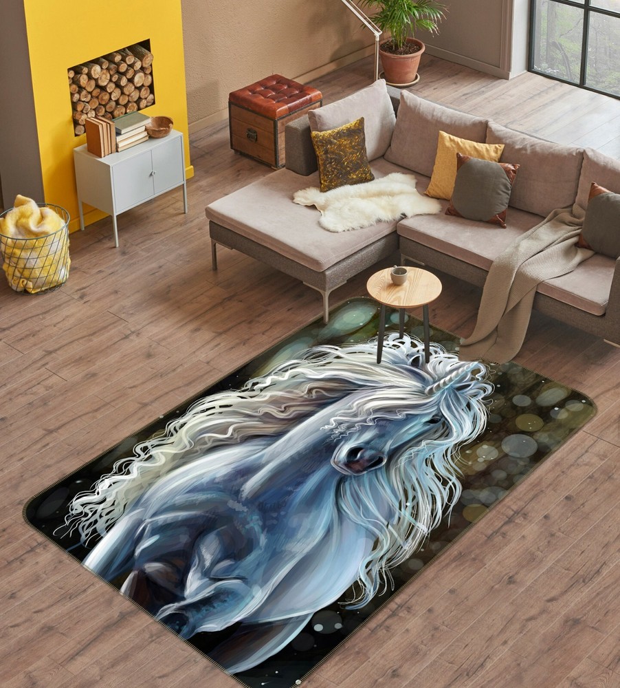 3D Curly White Unicorn O857 Animal Non Slip Rug Mat Elegant Photo Carpet Fay