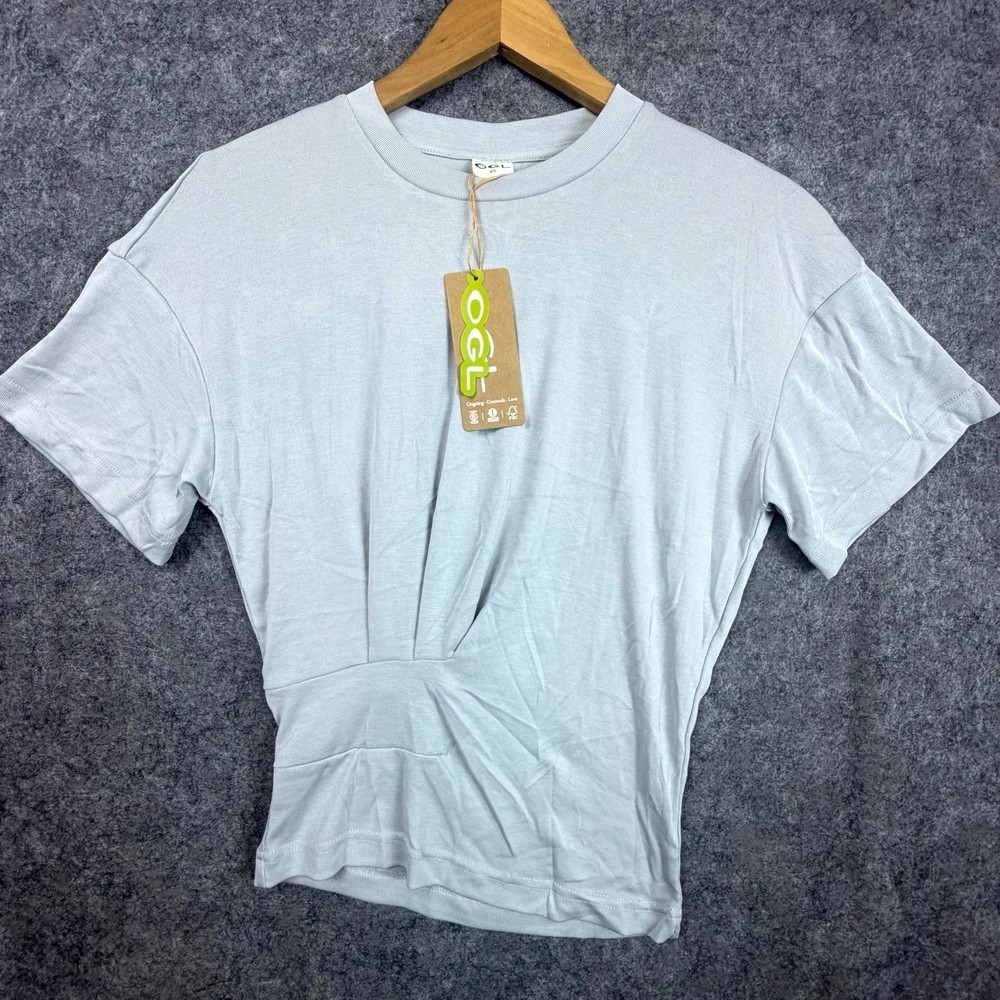 OGL Move Sandwashed Tucked T Shirt Womens XS Light Blue Viscose Relaxed Fit