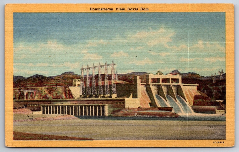 Nevada~Downstream View Of Davis Dam Power Plant Looking North~Linen Postcard