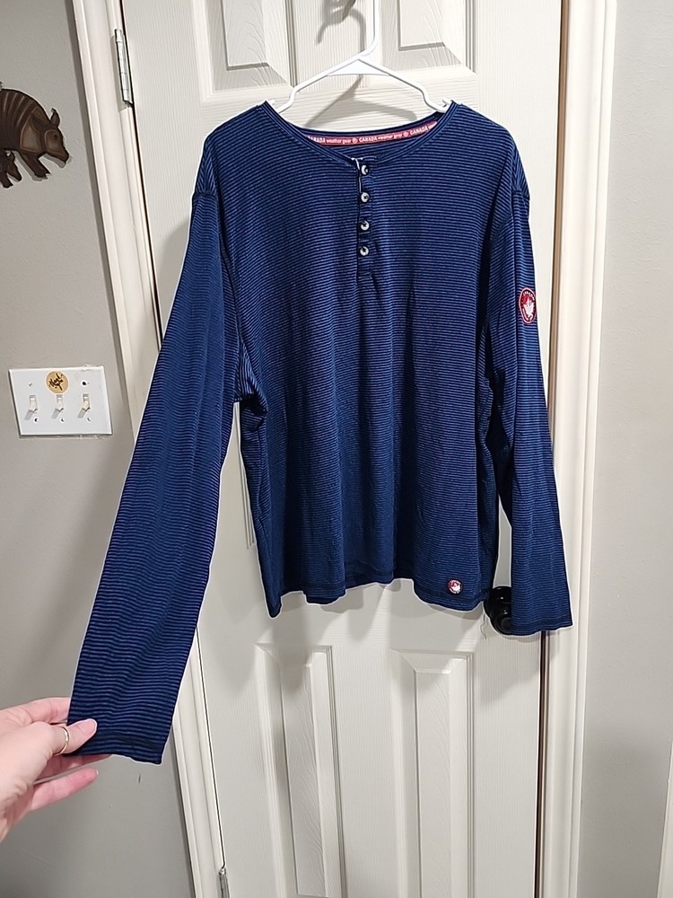 Canada Weather Gear Blue Striped Henley Long Sleeve Shirt XXL (No Size Tag)