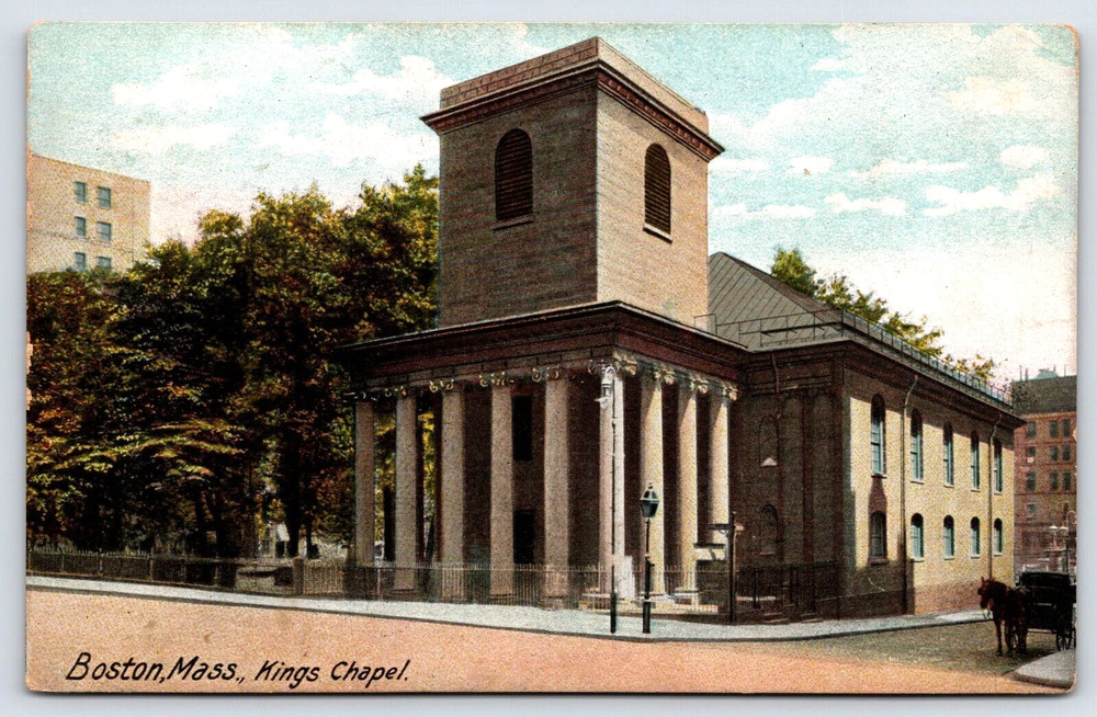 Vintage Old Postcard King's Chapel Church Building Horse Boston Massachusetts