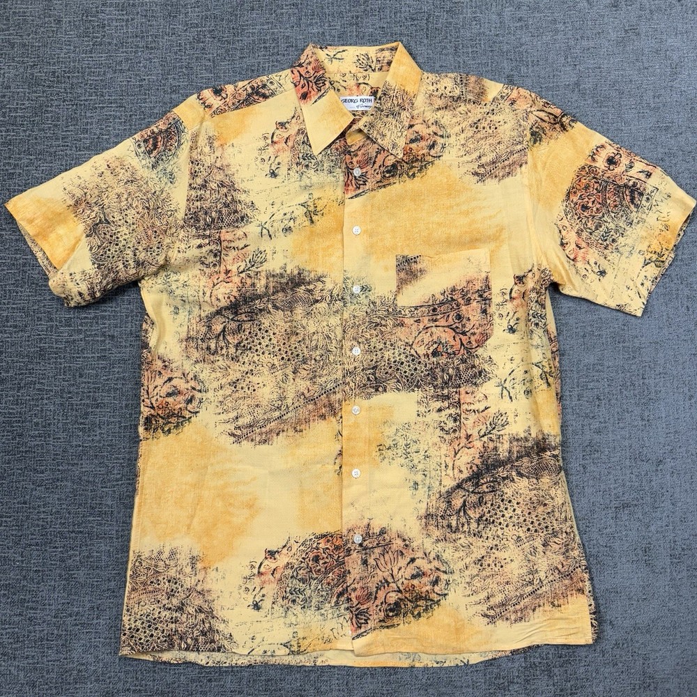 Georg Roth of Germany Shirt Men’s Large Short Sleeve Button Yellow Abstract