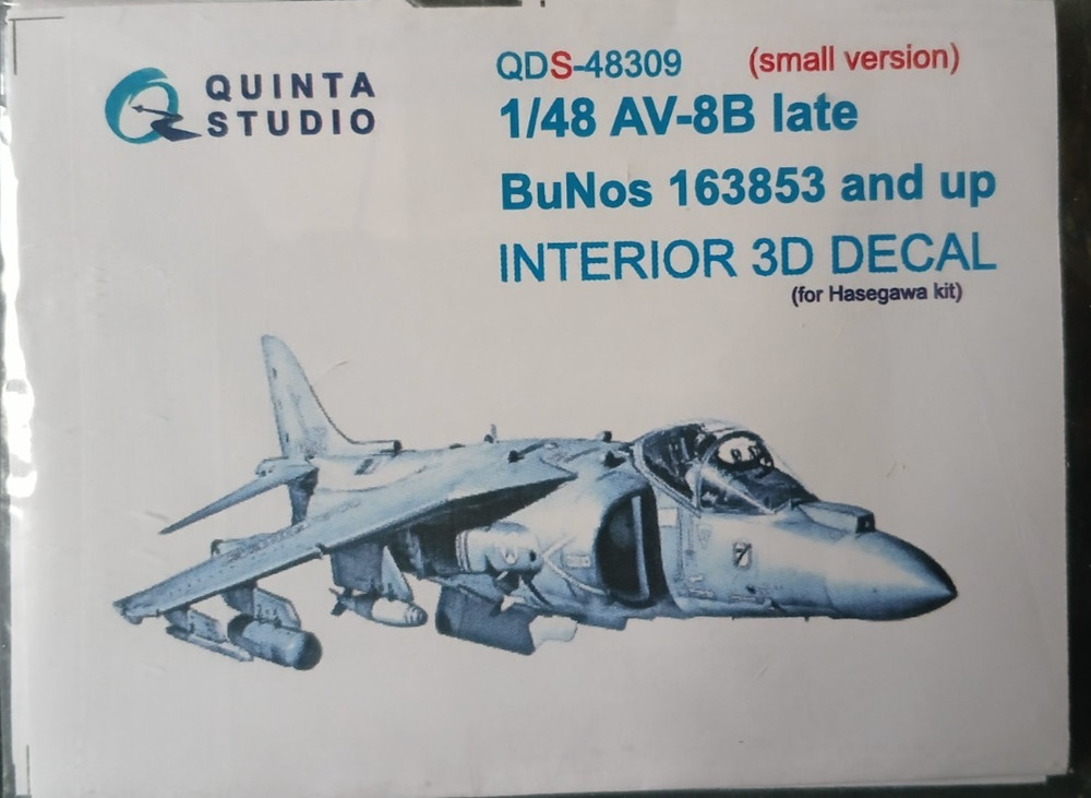 Quinta Studio S48309 1/48 AV-8B late Bu 163853 & up 3D Interior for Hasegawa kit