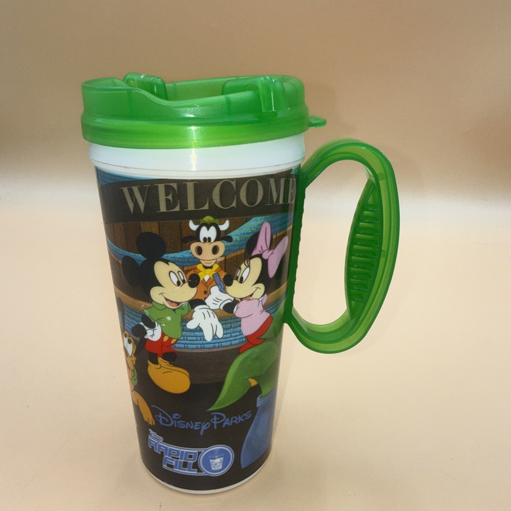 Mickey Minnie Walt Disney Parks Souvenir Whirley Plastic Travel Coffee Mug / Cup