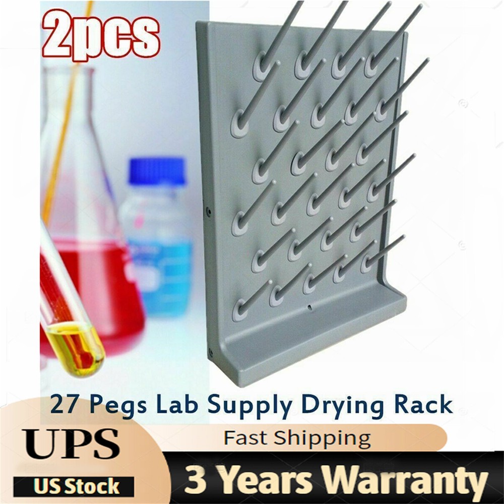 2PCs Lab Supply Wall Desk Drying Rack 52 pegs/27 Pegs Cleaning Equipment Grey PP