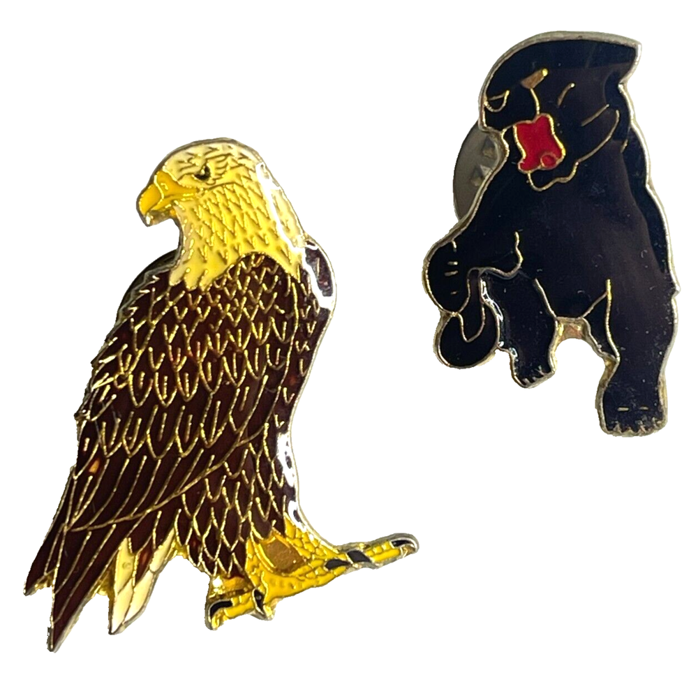 Bald Eagle Black Panther 2 Vtg Biker Enamel Lapel Pin Lot Fierce Bird Jungle Cat