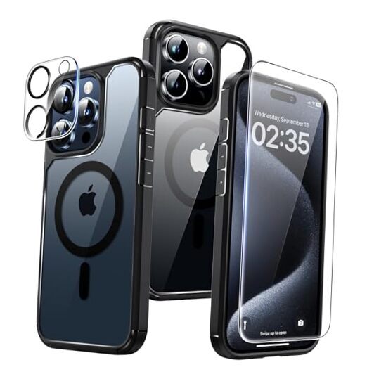 5 in 1 for iPhone 15 Pro Case, [Not Yellowing] with 2X Screen Protectors + 2X