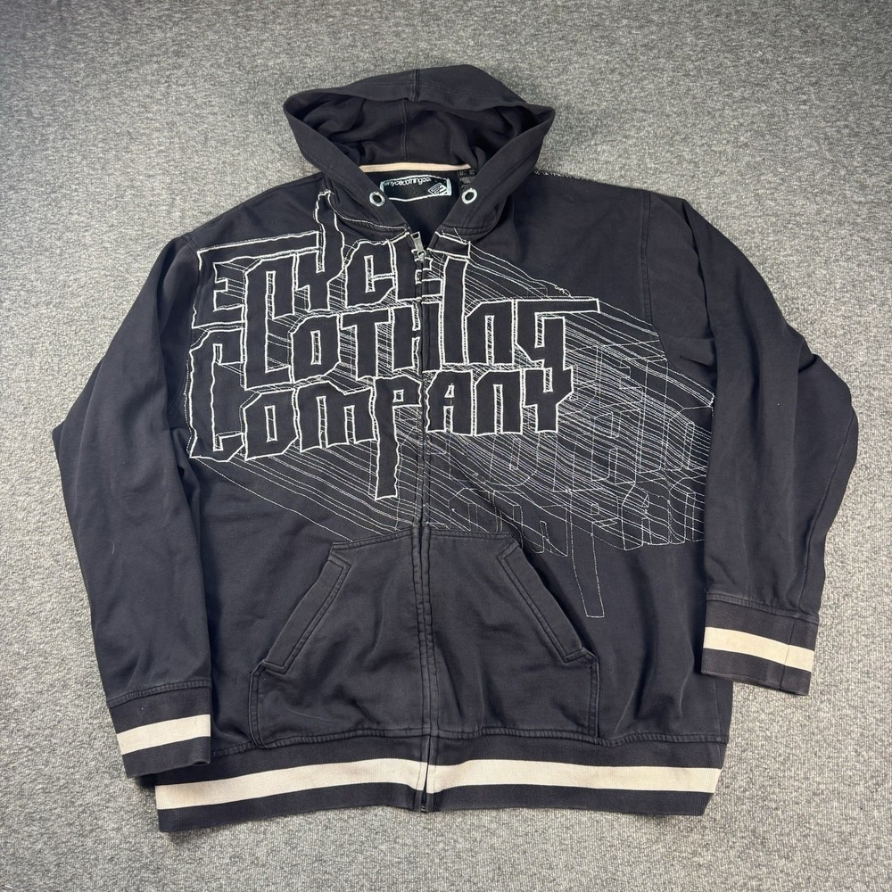 Vintage Encye Jacket Mens 4XL Black Full Zip Hooded Spellout Skater Hip Hop Y2K