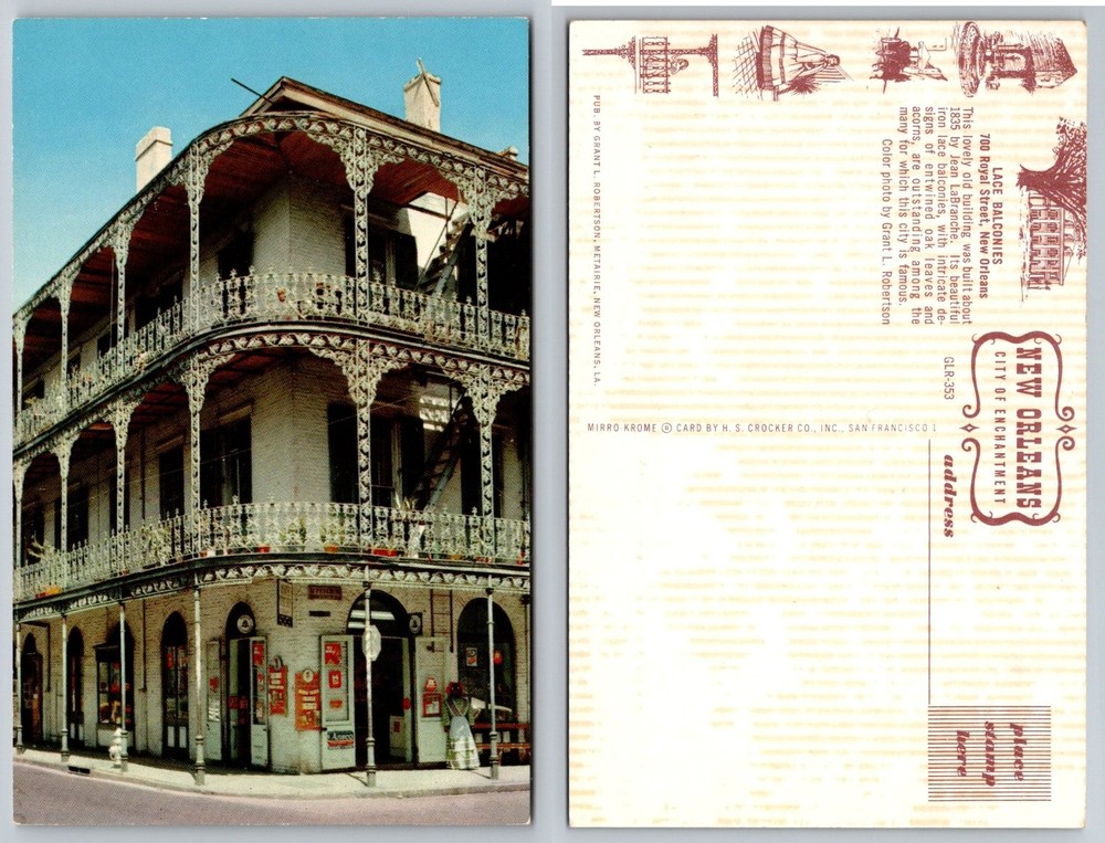 New Orleans LaBranche House 700 Royal Street Lace Balconies Mirro-Krome Postcard