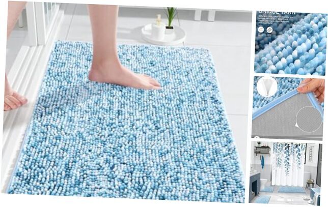 Non-Slip Blue Bath Mat 32x20 Inches with Extra Mat in Light Blue