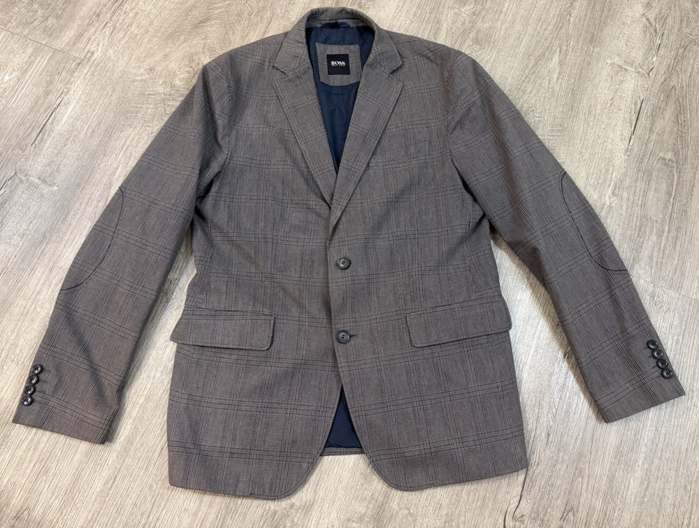 BOSS Hugo Boss Miltos 38R/  EU 48 Brown Glen Plaid DB Cotton Sport Coat Blazer