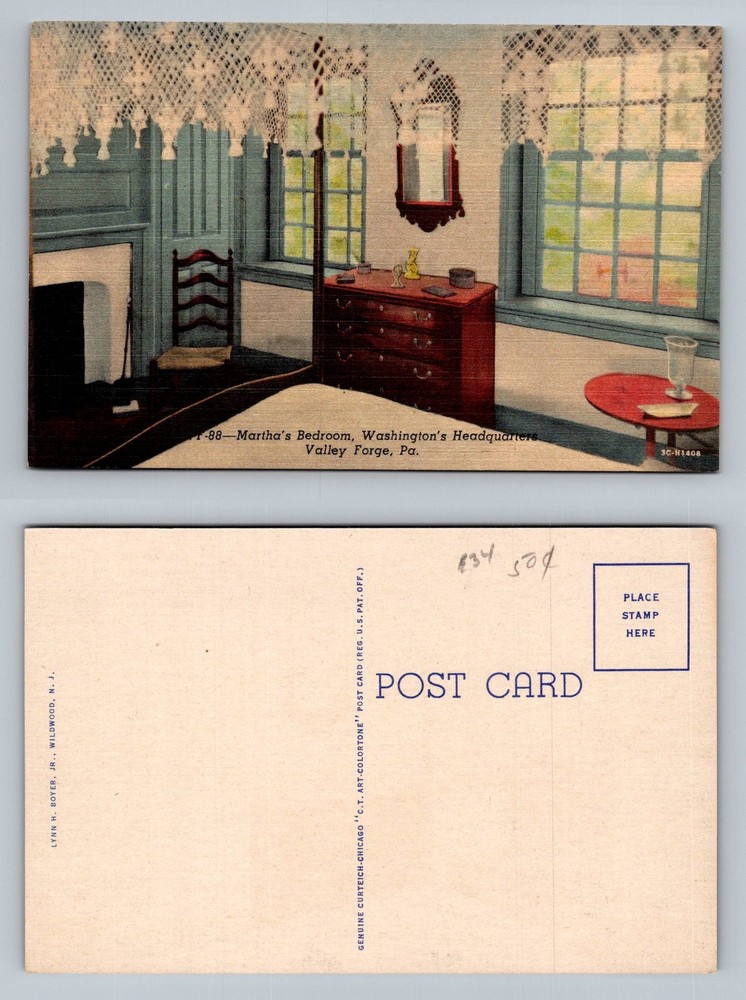 Valley Forge, PA-Pennsylvania, Washington's HQ Marthas Bedroom Vintage Postcard