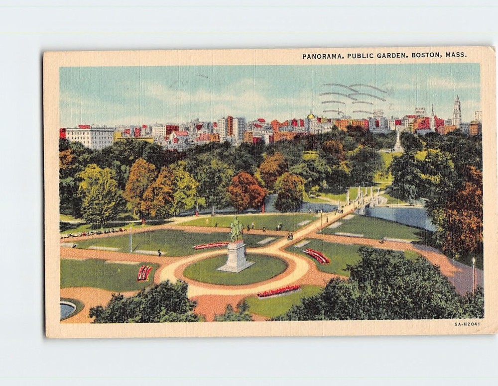 Postcard Panorama Public Garden Boston Massachusetts USA