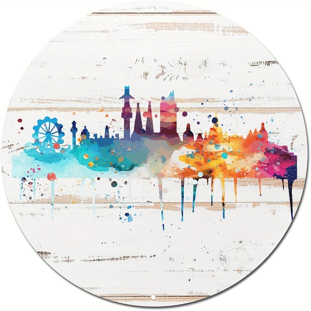 Austria Vienna Vintage Skyline Watercolor Round Metal Sign
