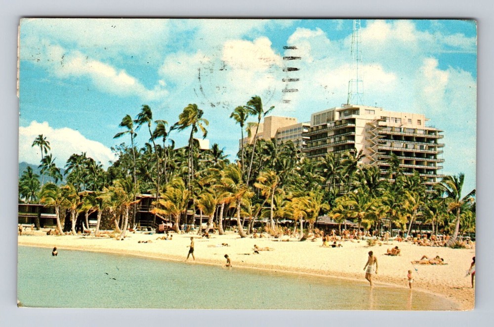 Waikiki HI-Hawaii, Hilton Hawaiian Village, Antique, Vintage c1968 Postcard