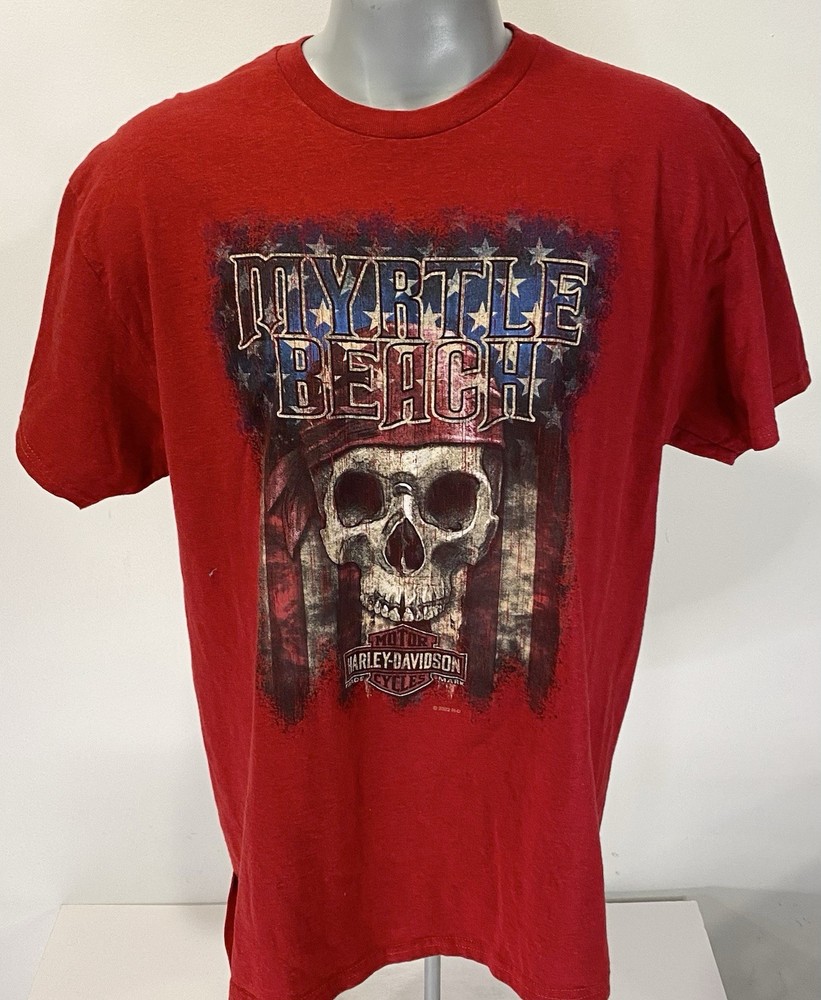 Harley Davidson XL Mens T-Shirt Skull Myrtle Beach South Carolina Red S/S Tee