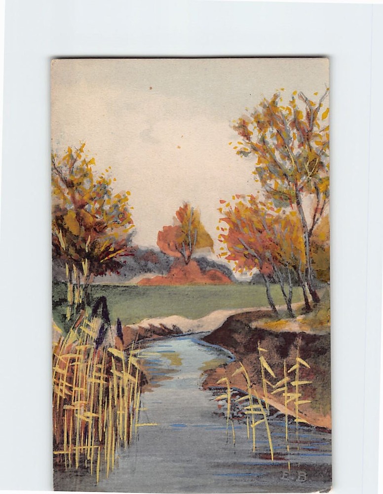 Postcard River Plants Trees Nature Landscape Scenery Painting/Art Print