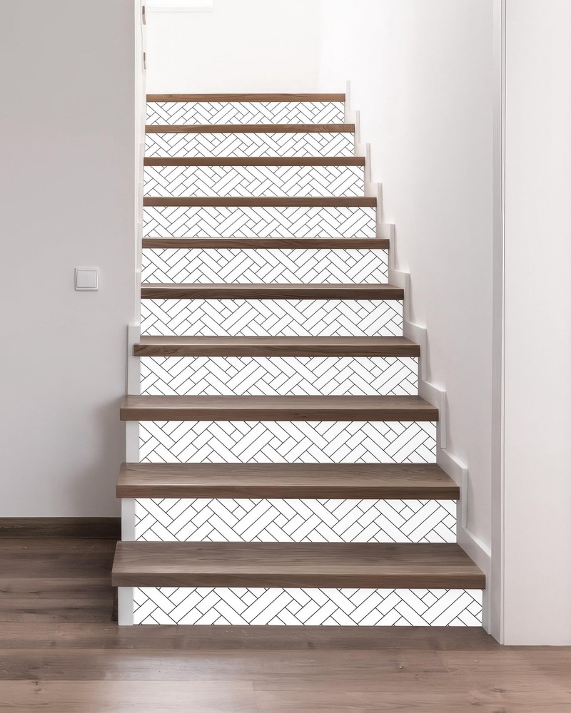 FLFK Stair Riser Decals - Black Lines Stair Stickers Murals Peel and Stick Se...