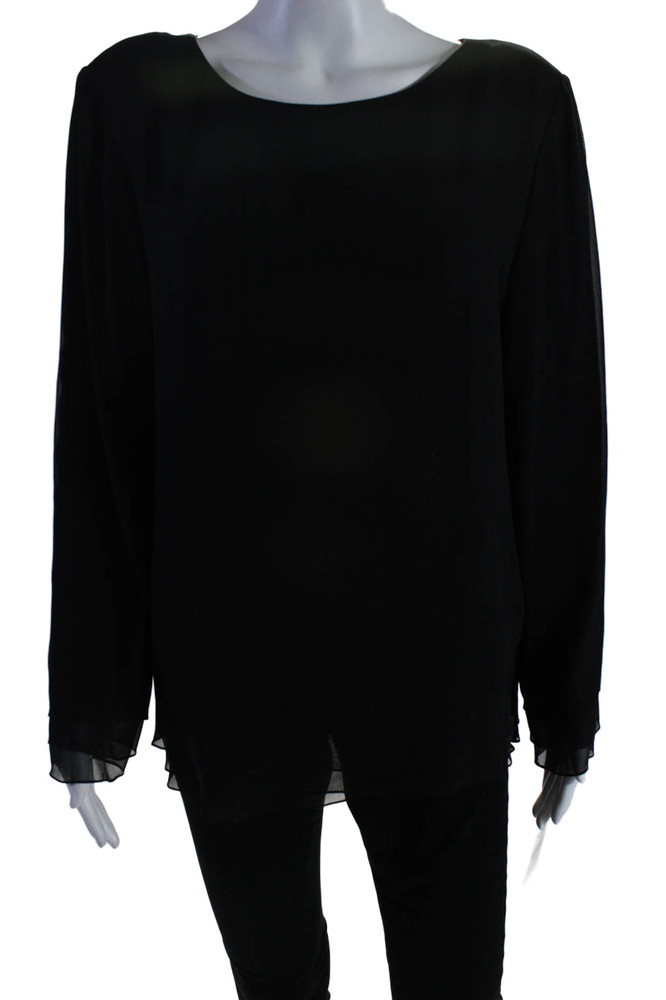 Shomi Womens Silk Long Sleeve Round Neck Zip Layered Blouse Black Size LFree Shipping in US $100+ Orders | $6.95 Orders Below