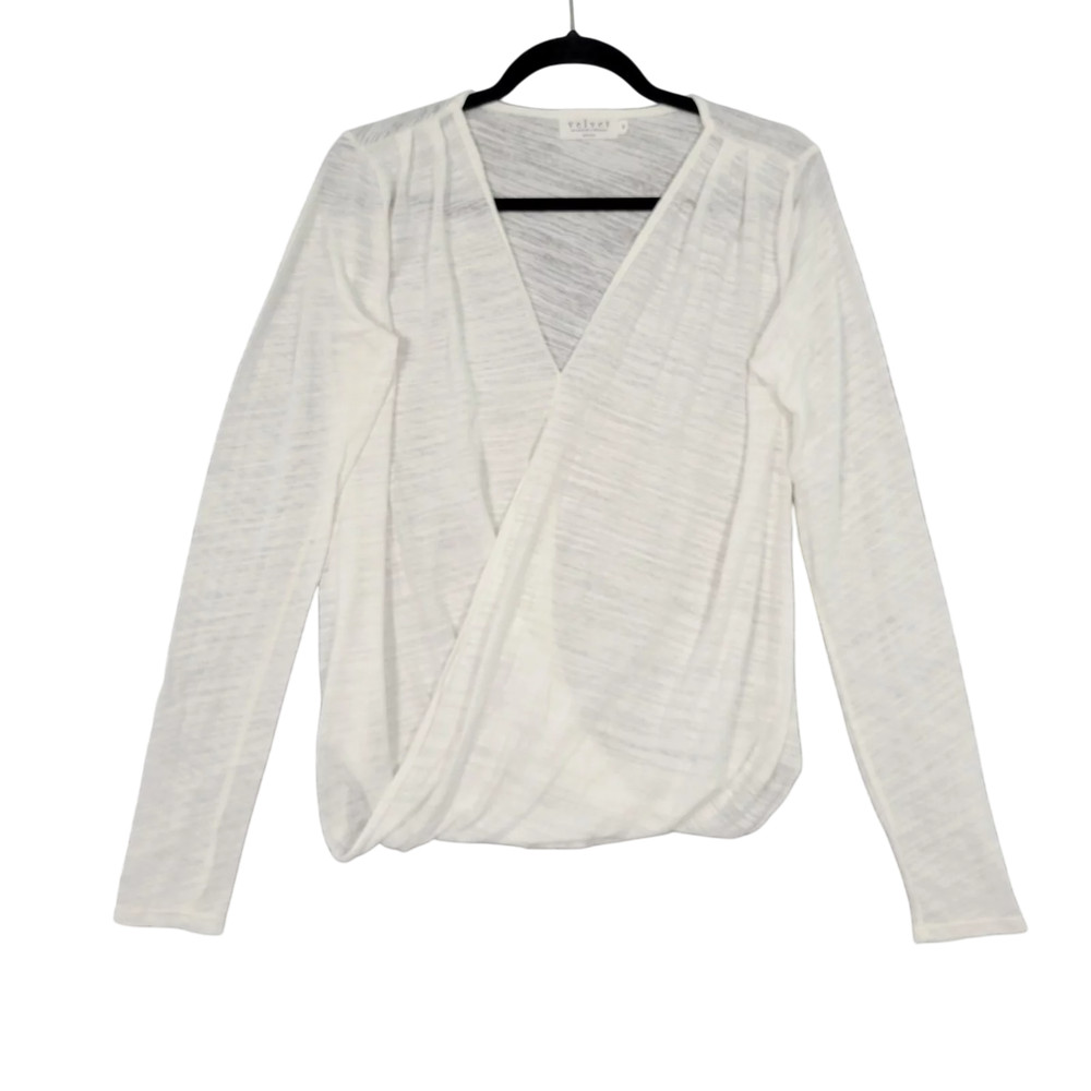 VELVET By GRAHAM SPENCER White Sheer Faux Wrap Long Sleeve Top SIZE SMALL