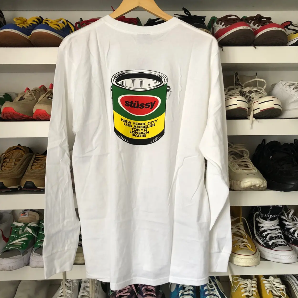STUSSY Paint Can Long Sleeve T-Shirt - NWT - Medium - White