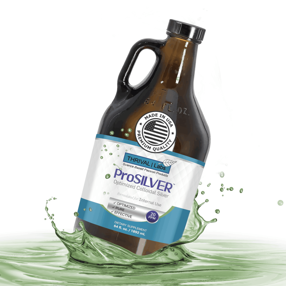 ProSILVER Blue 20 PPM Colloidal Silver Liquid 64oz Glass Bottle by Thrival Labs