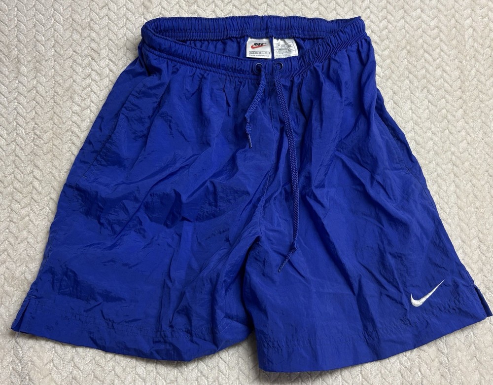 Vintage 90s Nike Nylon Shorts Blue Women Medium (8-10)  Swoosh Y2K  Athletic