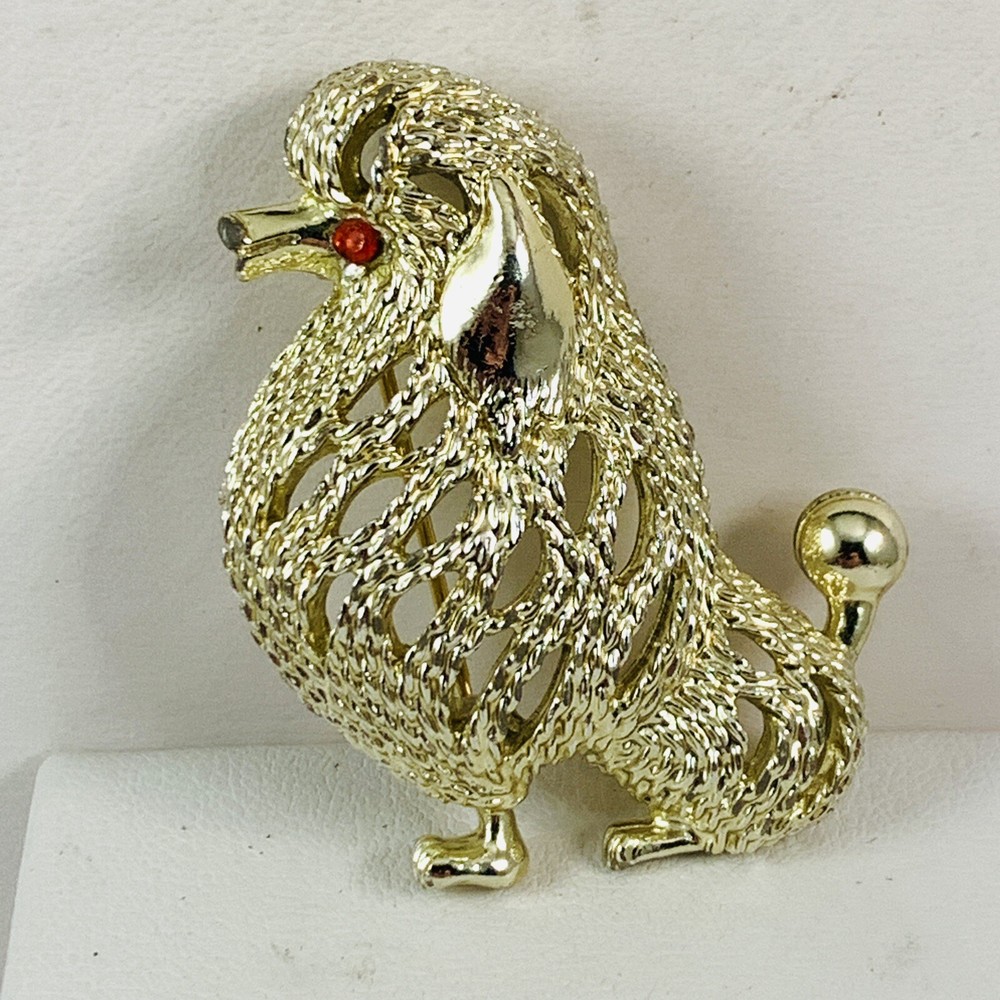 Vintage SARAH COVENTRY Signed Poodle Dog Light Gold Tone Brooch Pin