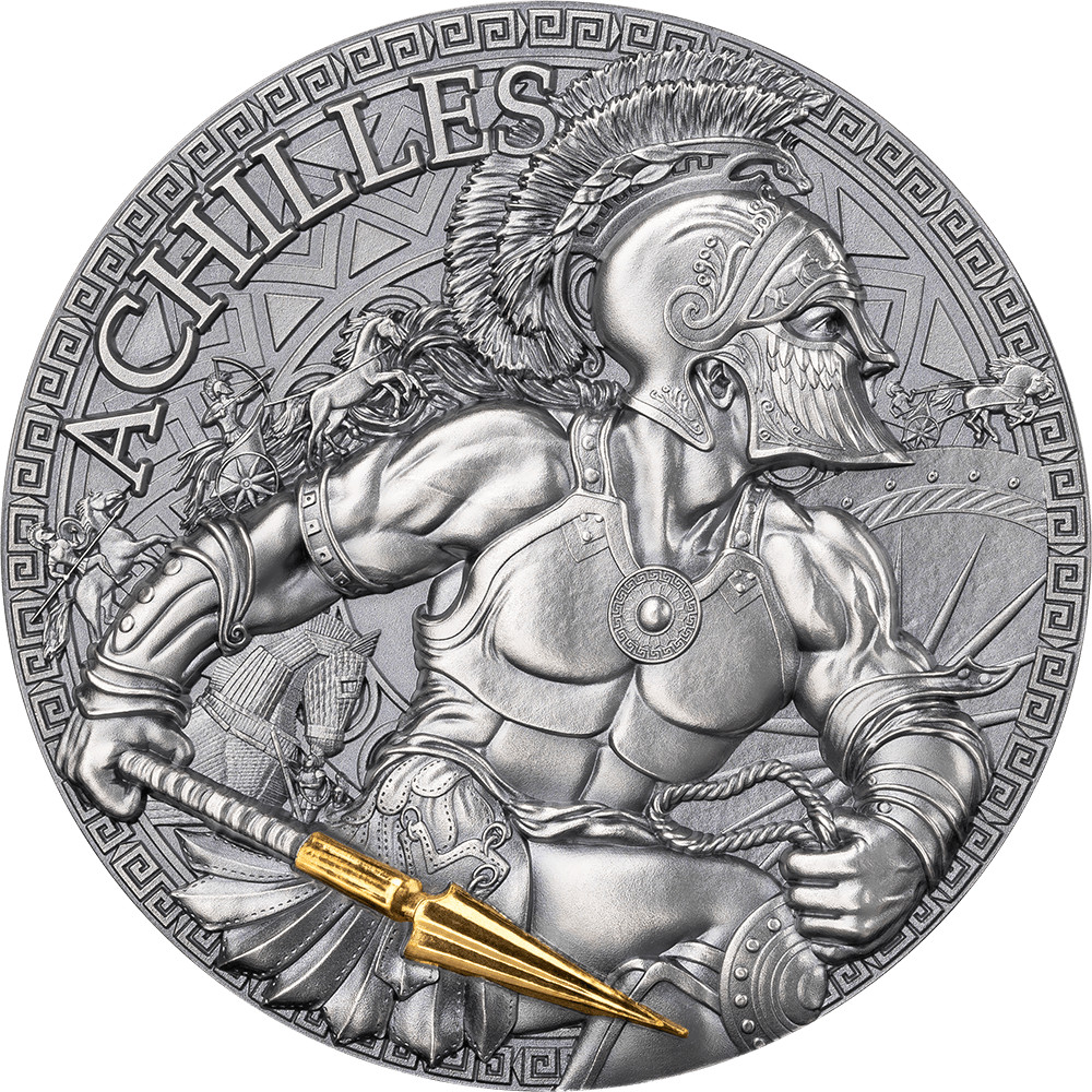 Achilles The Great Greek Mythology 2 oz Antique finish Silver Coin Cameroon 2023-image