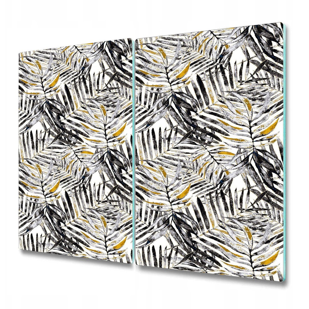 Serving Chopping Board Glass Cover Black Vintage Monstera Gold Leaves Exotic