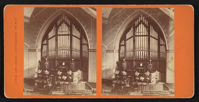 Photo:Altar and organ, Universalist church
