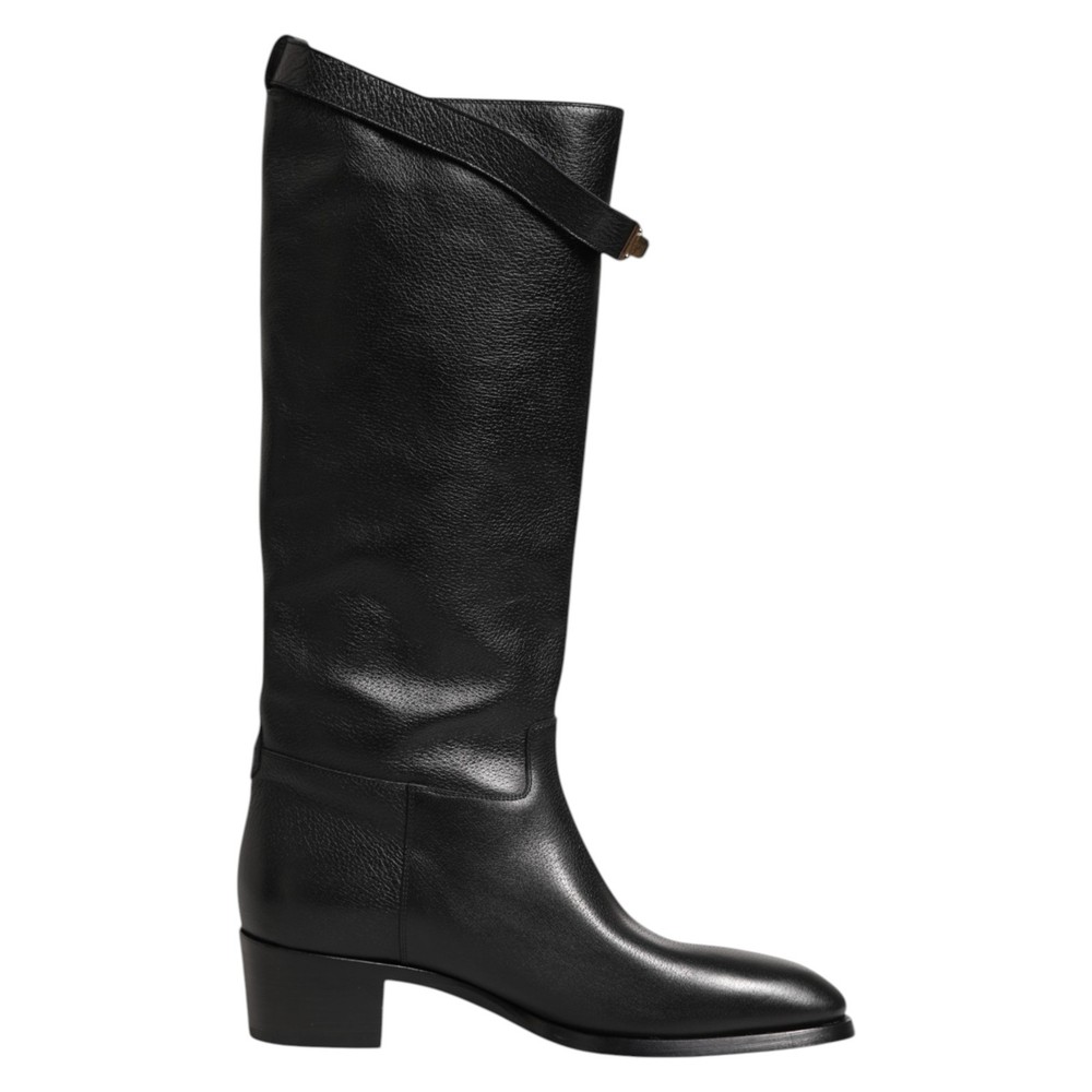 DOLCE & GABBANA Shoes Black Logo Plaque Over The Calf Boots EU44 /US11 2480usd