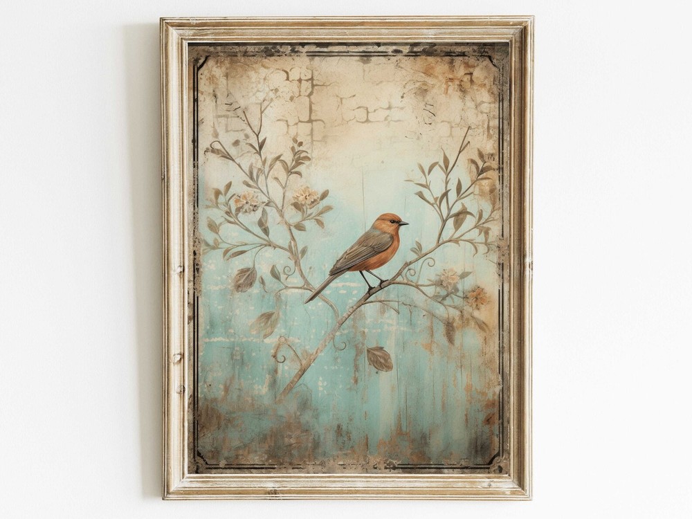 Bird Wall Art Rustic Wall Decor Nature Print Vintage Botanical Home Decor Bird