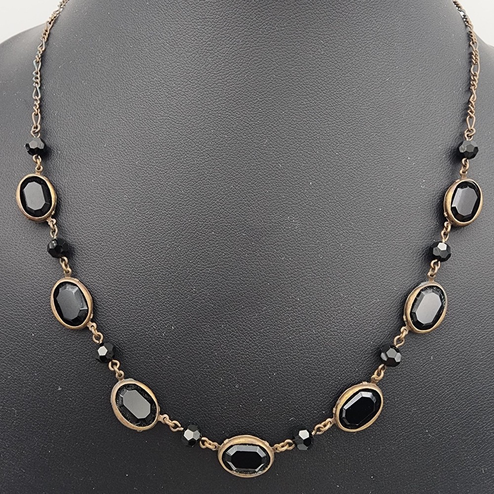 Vintage Liz Palacios SF Signed Brass Black Swarovski Crystal Statement Necklace