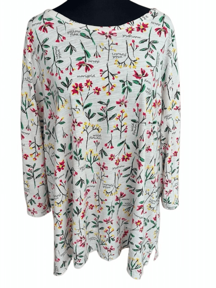 Lands' End  floral tunic top, ivory w/a colorful wildflower pattern size 3X.