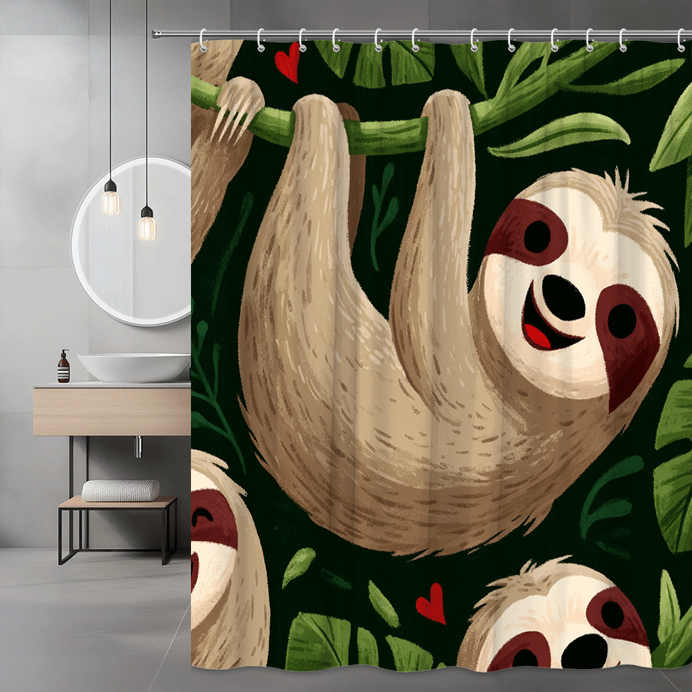 Sloth Print Shower Curtain Tropical Jungle Cute Graphic