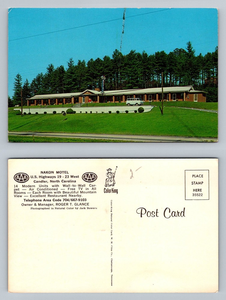 Candler, NC-North Carolina, Nakon Motel US 19 23 Roadside Vintage Postcard