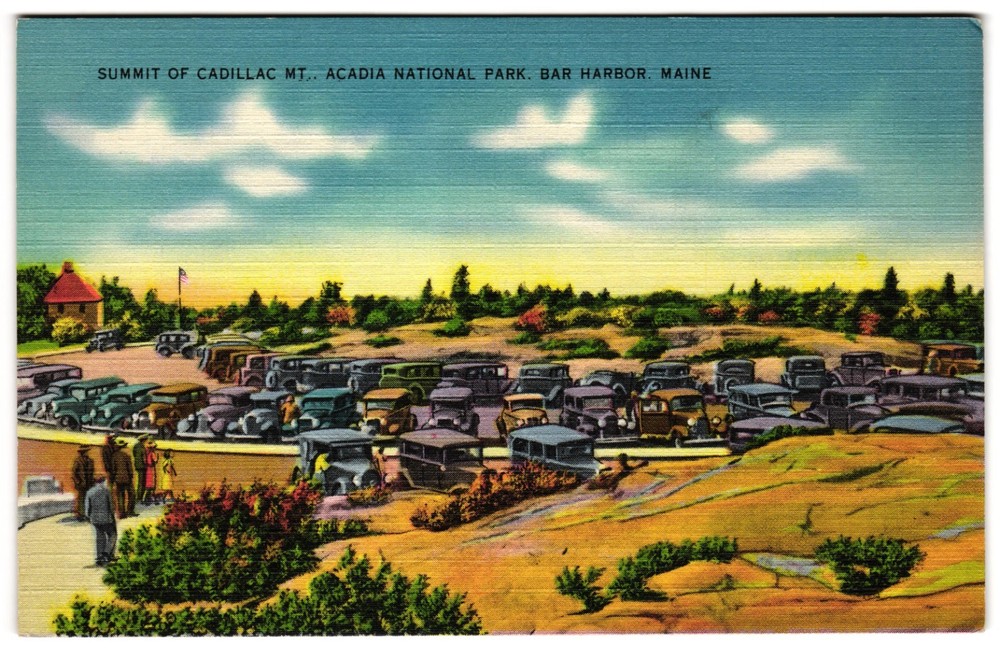 Summit Of Cadillac Mountain Acadia National Park Bar Harbor Maine Cars Postcard-image