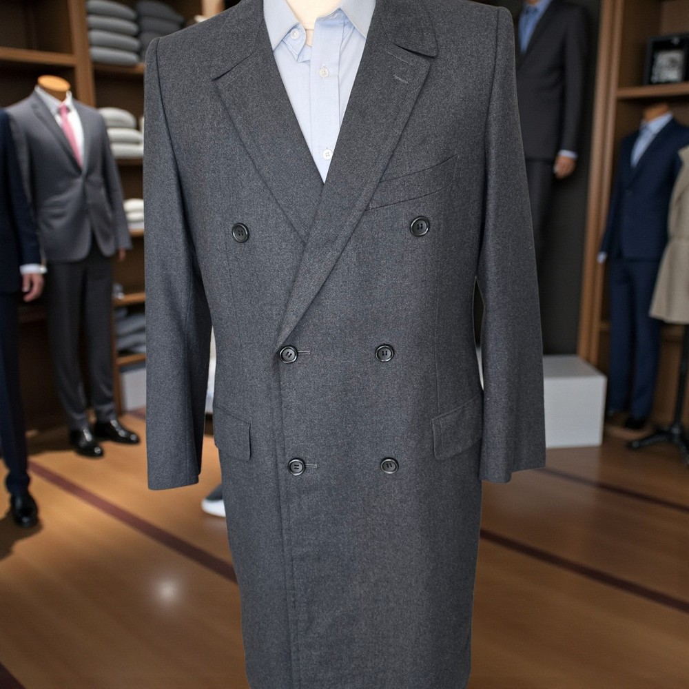 Vintage Bespoke Double Breasted  Overcoat 38r Lightweight Wool cloth