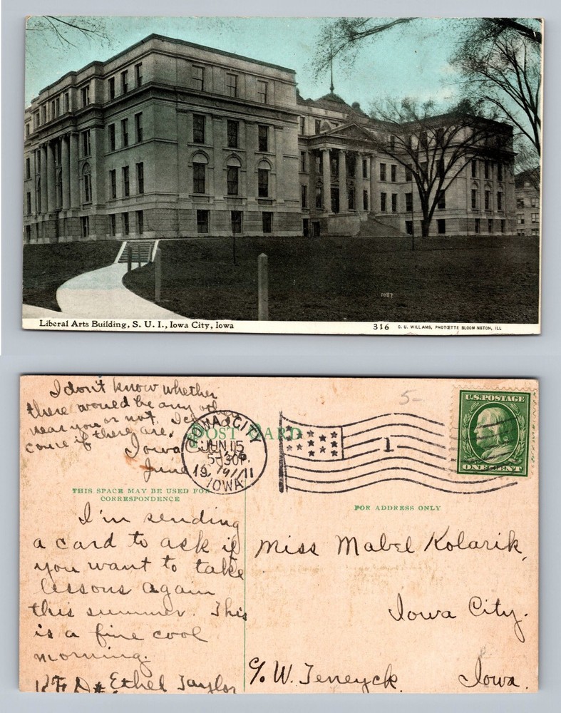 Iowa City, IA-Iowa, Liberal Arts Building SUI University Vintage c1911 Postcard