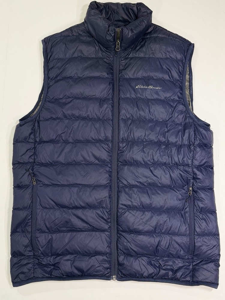 Eddie Bauer Vest Mens Medium Blue Down Puffer Sleeveless Lightweight Full Zip