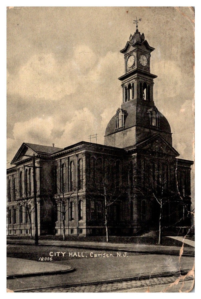 1910 Street View City Hall Building Camden New Jersey Vintage Postcard