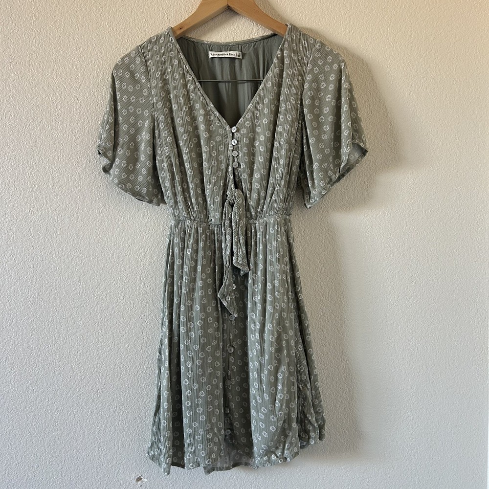 Abercrombie & Fitch Sage Green Sweetheart Short Sleeve Mini Dress Floral SZ XS