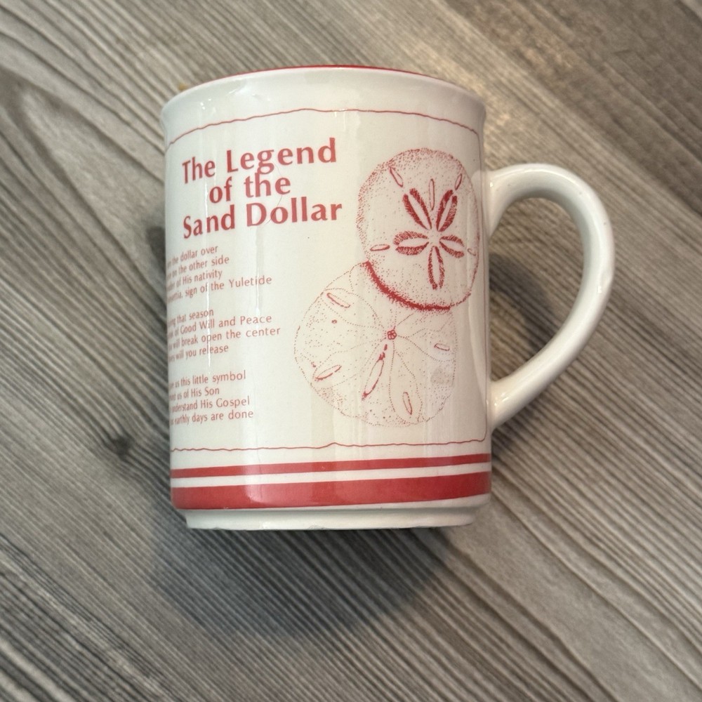 Legend Of The Sand Dollar Mug Coffee Tea Ceramic Cup White w Red.
