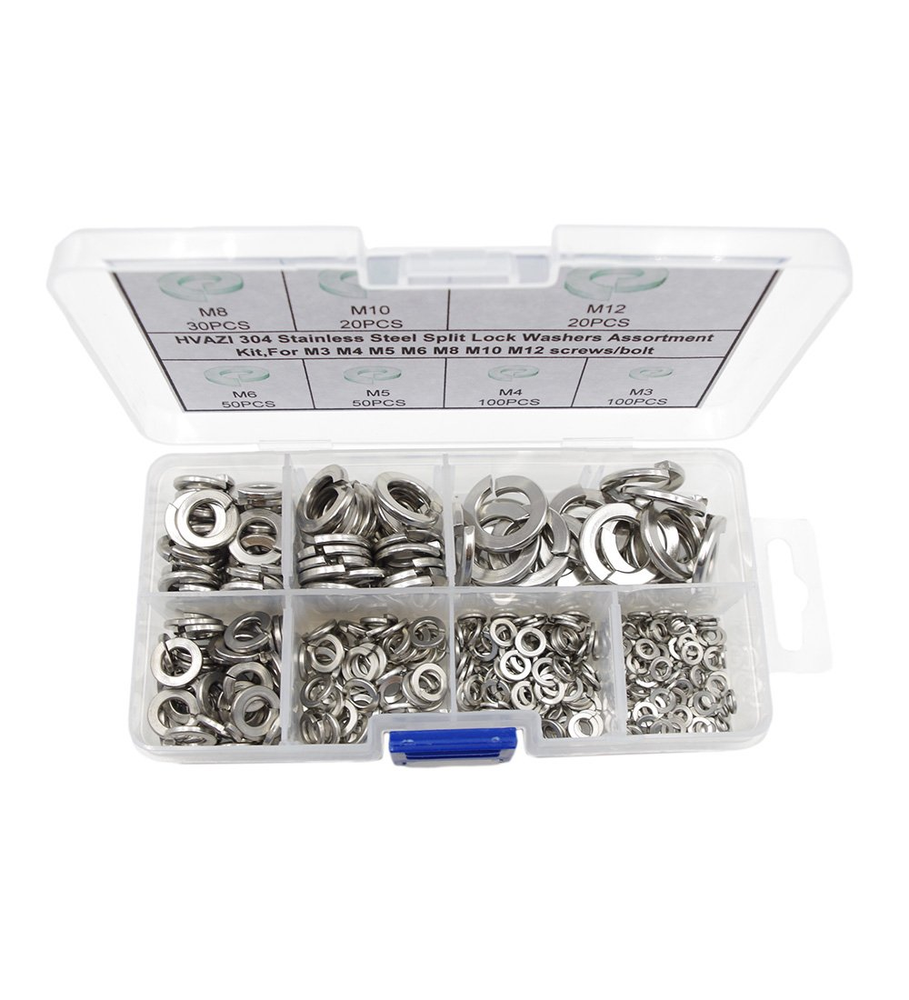 370PCS Stainless Steel Split Lock Washers Assortment Kit,For M3 M4 M5 M6