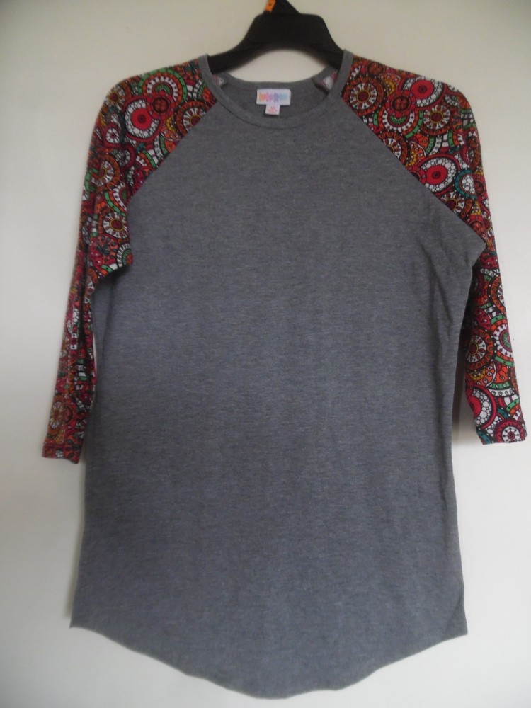 LuLa Roe Womens XS Gray Multi-Color Floral 3/4 Sleeve Tunic Knit Top