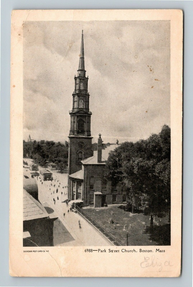 Boston MA-Massachusetts, Park Street Church Vintage Souvenir Postcard