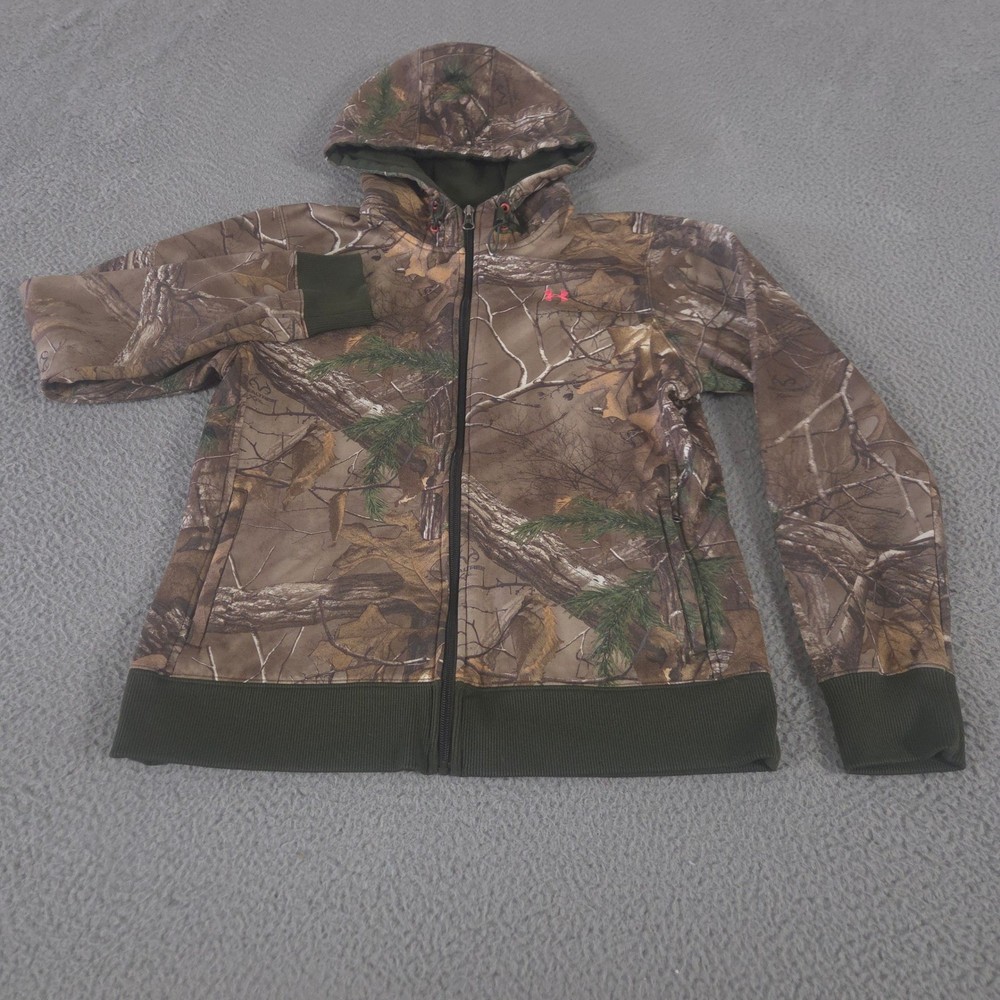 Under Armour Hoodie Womens Large Brown Camouflage Realtree Full Zip Fleece Y2K